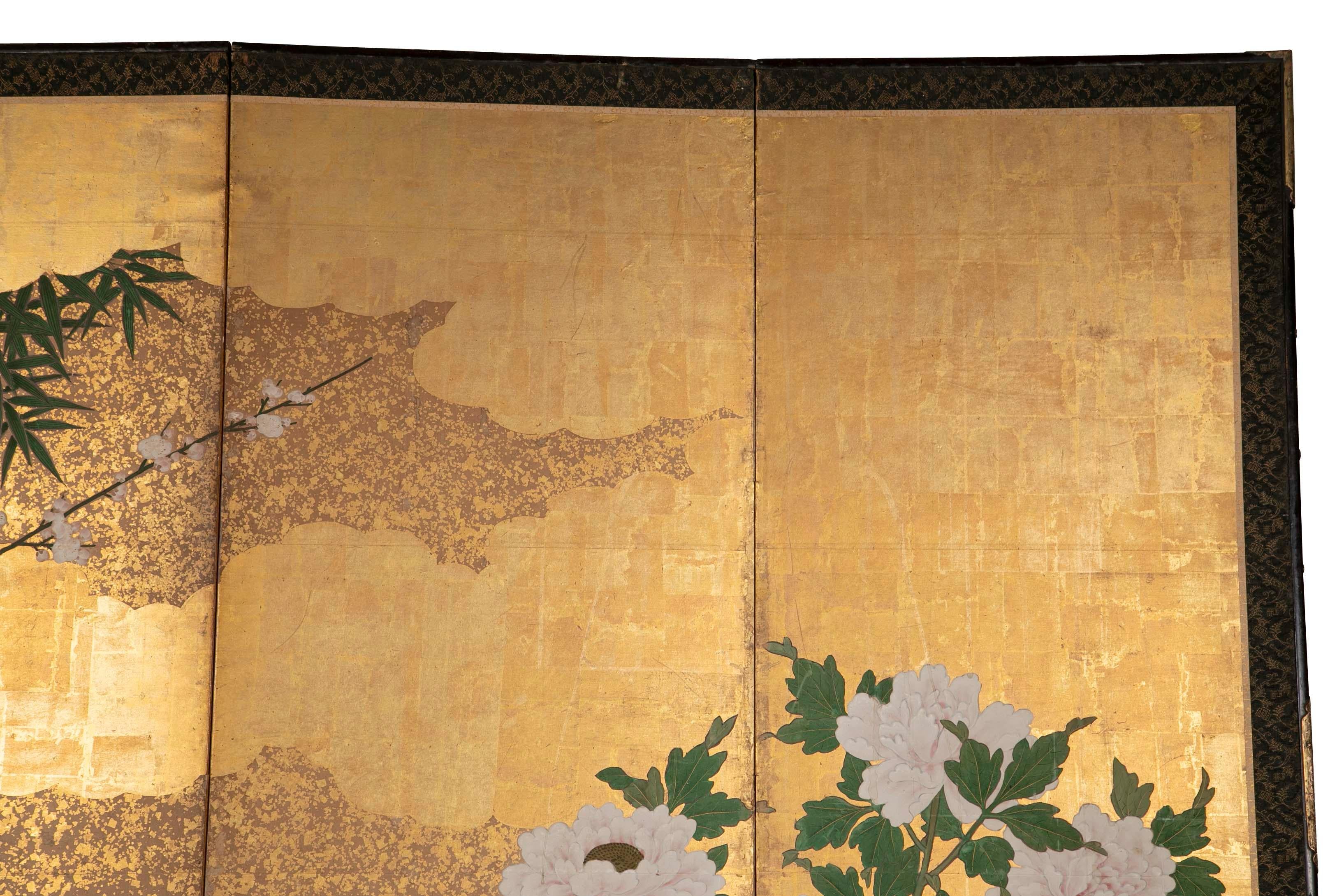 Japanese Edo Period Screen Depicting Cranes In Good Condition In Stamford, CT