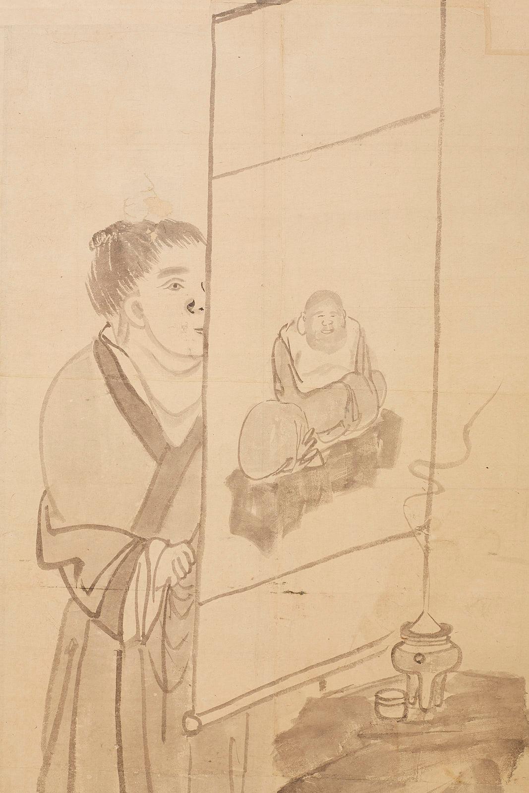 Paravent à six panneaux de la période japonaise Edo représentant des érudits chinois en vente 3