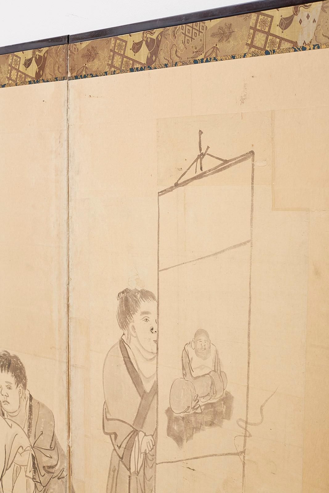 Japanische Edo-Periode Sechs-Panel-Bildschirm der chinesischen Gelehrten im Angebot 9