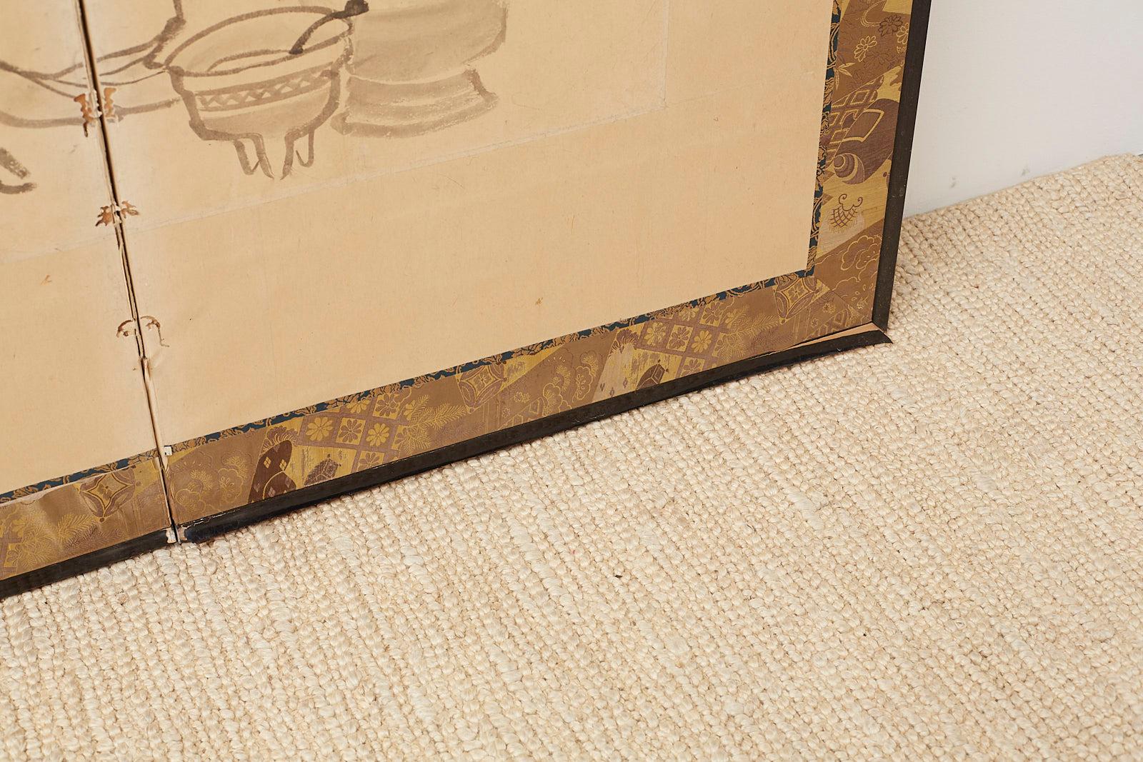 Biombo japonés de seis paneles del periodo Edo con eruditos chinos en venta 9