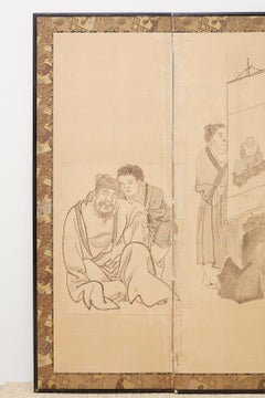 Japanese Edo Period Six Panel Screen of Chinese Scholars