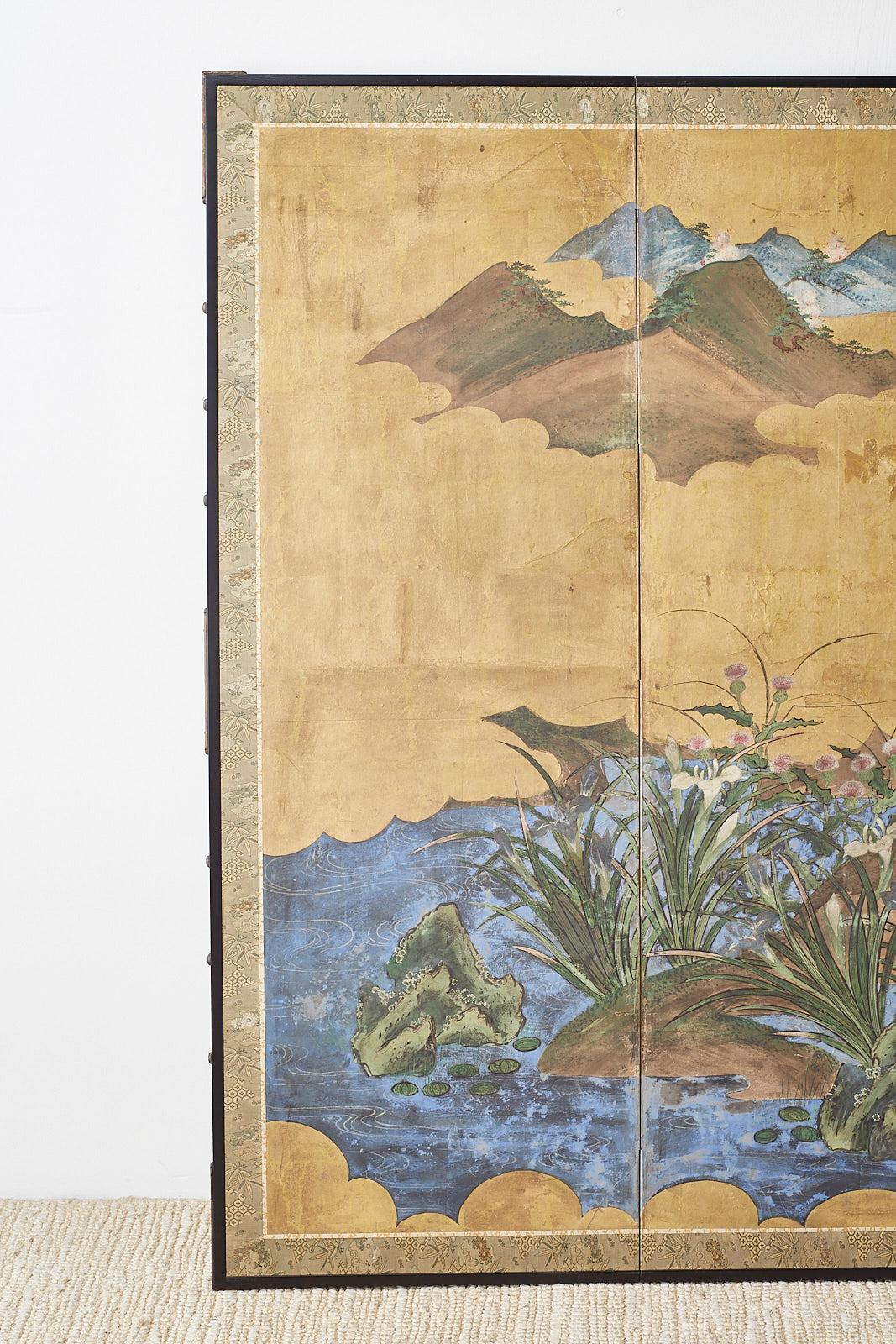 Hand-Crafted Japanese Edo Period Six-Panel Screen Summer Landscape