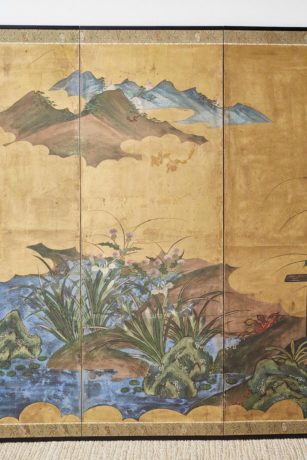 Japanese Edo Period Six-Panel Screen Summer Landscape In Good Condition In Rio Vista, CA