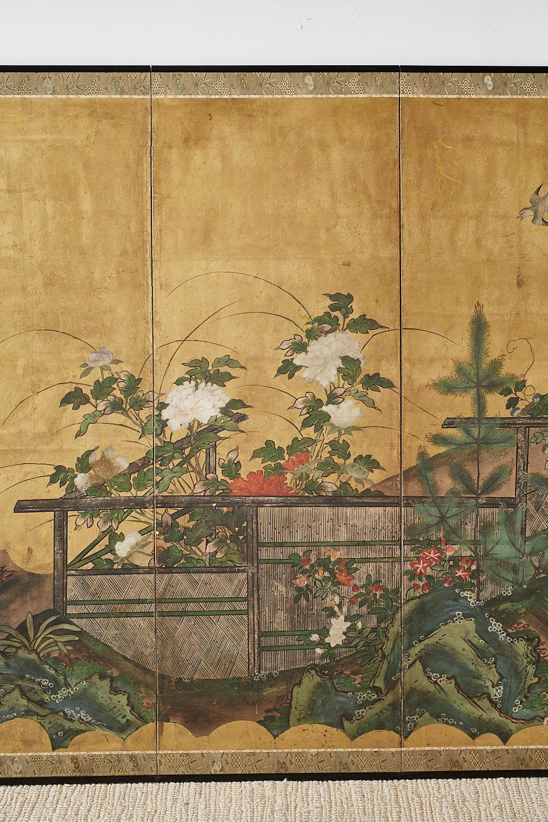 Wood Japanese Edo Period Six-Panel Screen Summer Landscape