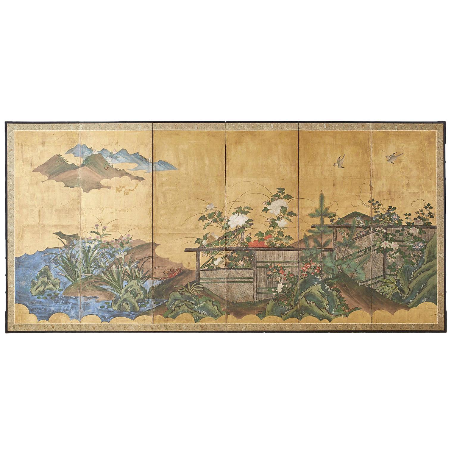 Japanese Edo Period Six-Panel Screen Summer Landscape