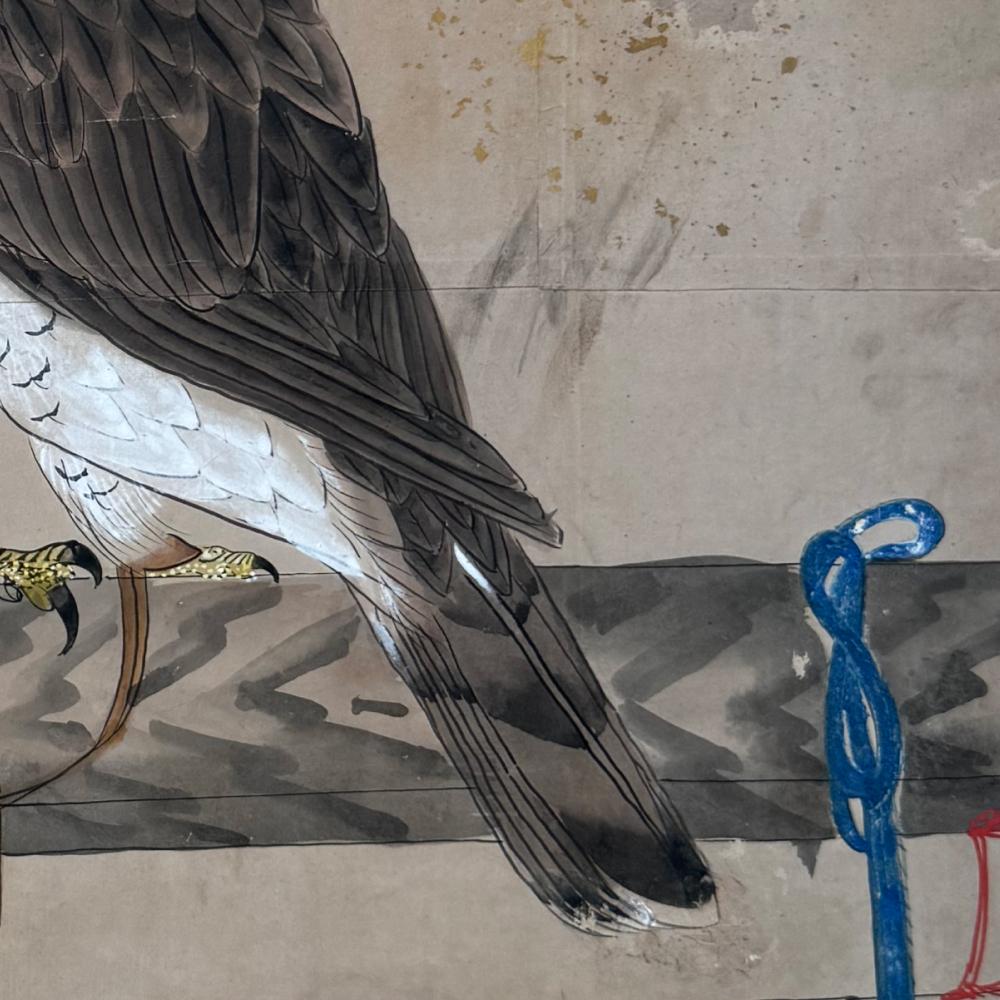 Japanese Edo Period Two-Panel Hawks' Screen In Good Condition In Fukuoka, JP