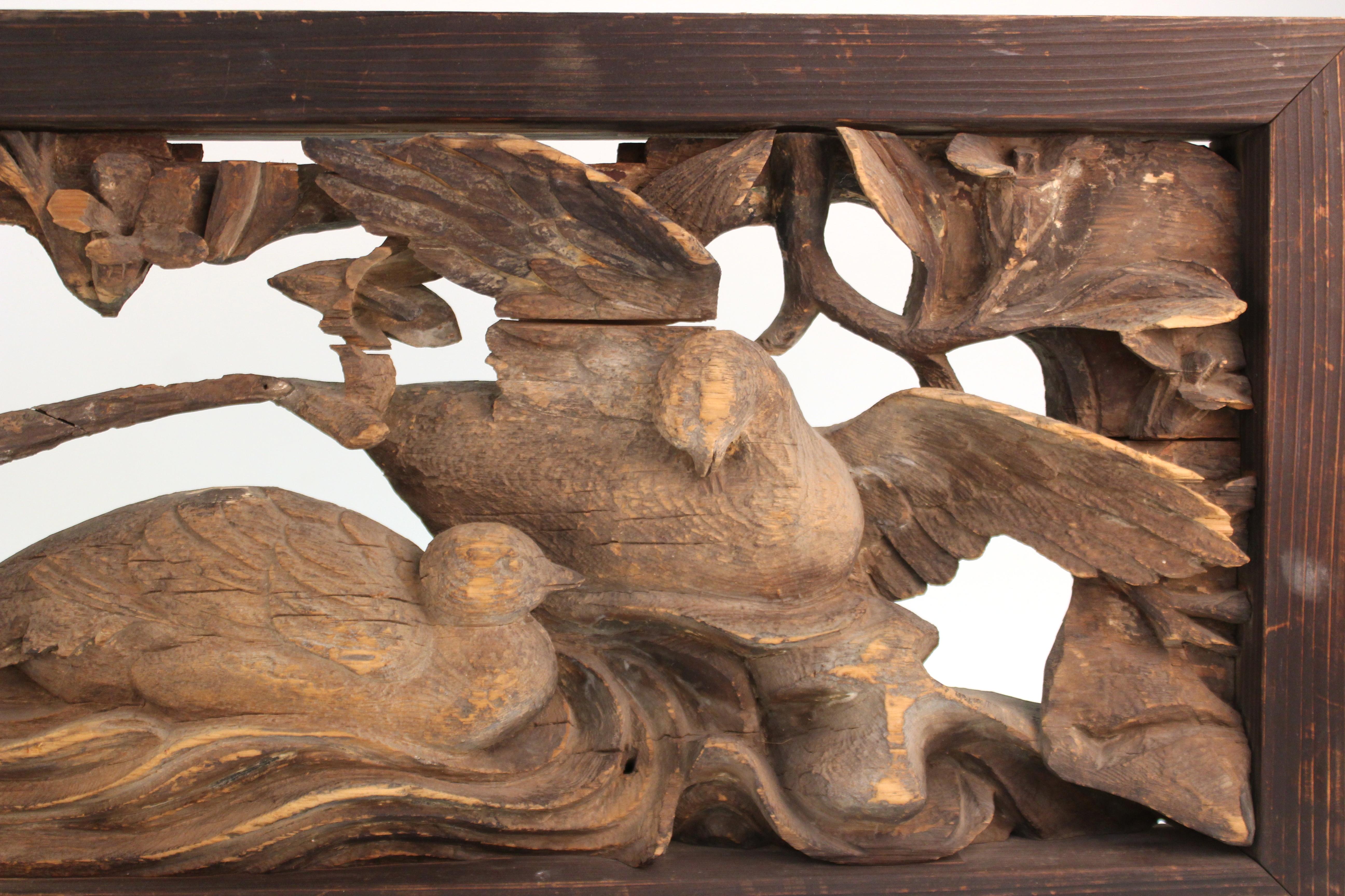 18th Century and Earlier Japanese Edo Period Wood Temple Carving with Doves For Sale