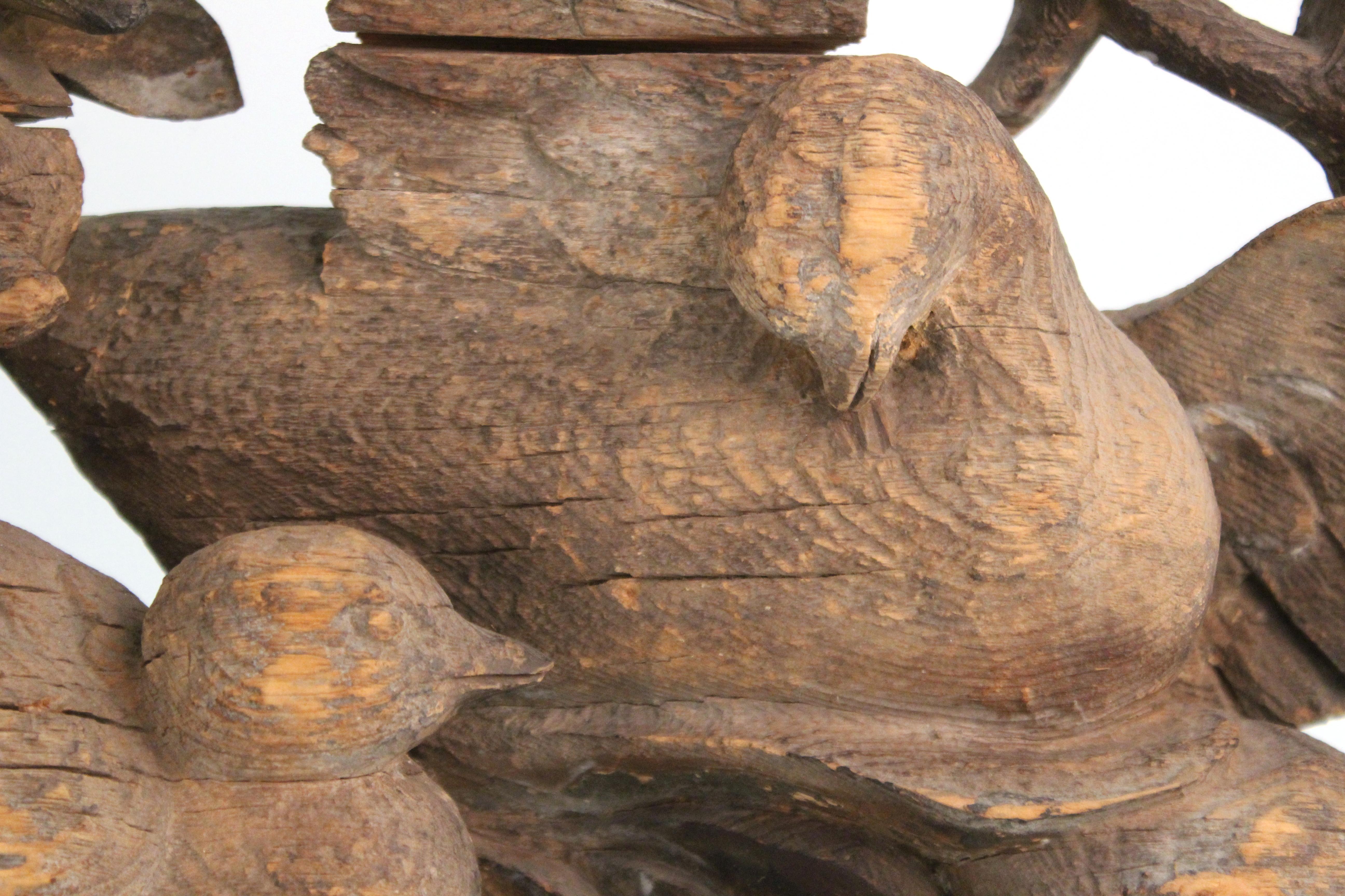 Bois Sculpture de temple japonaise en bois de la période Edo avec colombes