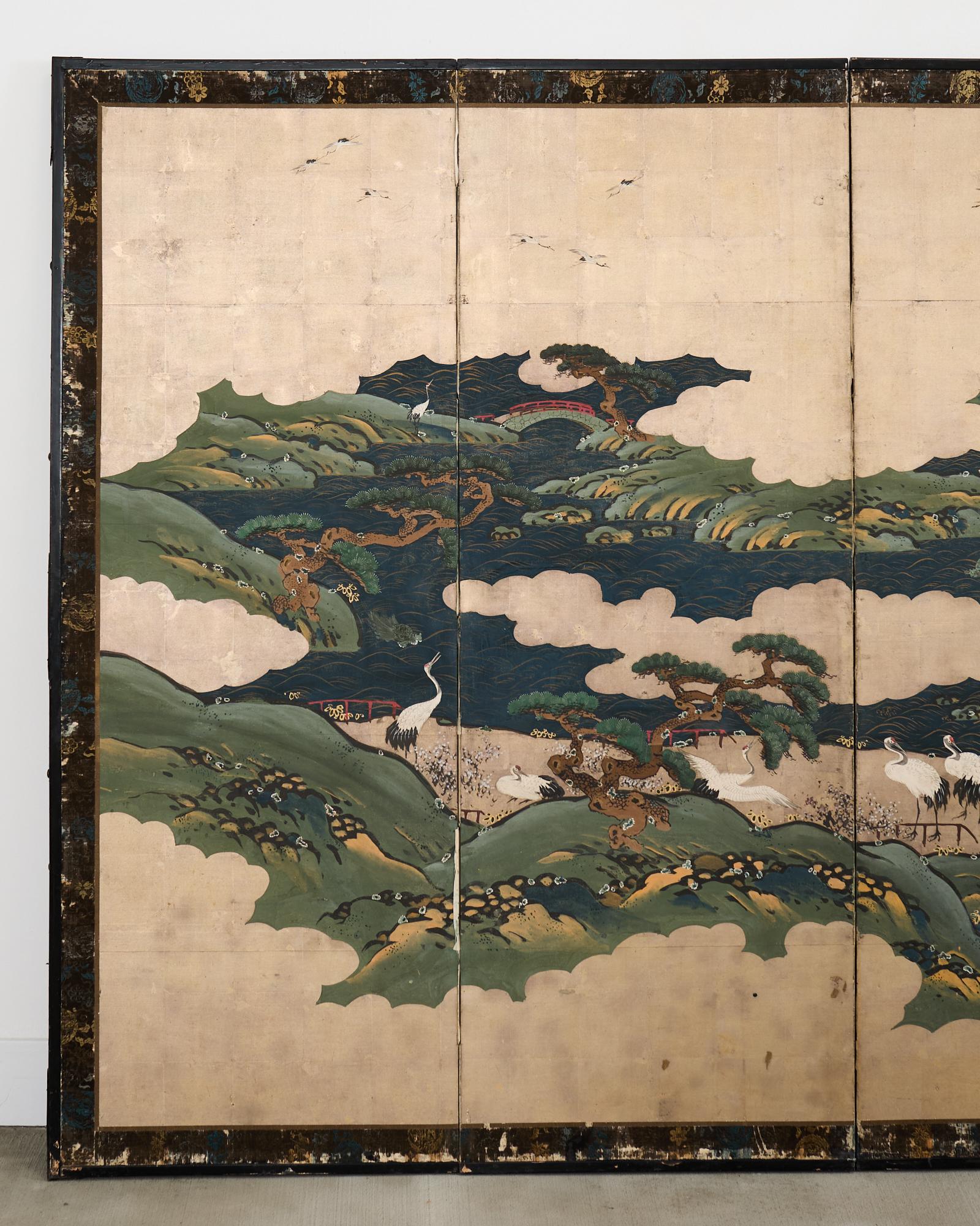 Giapponese Japanese Edo Screen Kano School Isle of Immortals in vendita