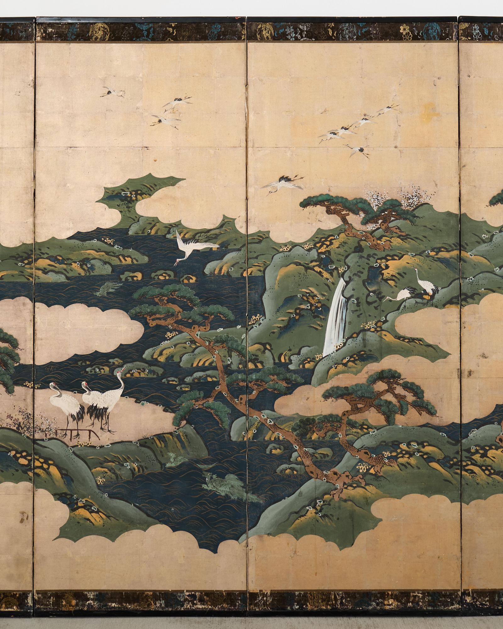 Fatto a mano Japanese Edo Screen Kano School Isle of Immortals in vendita