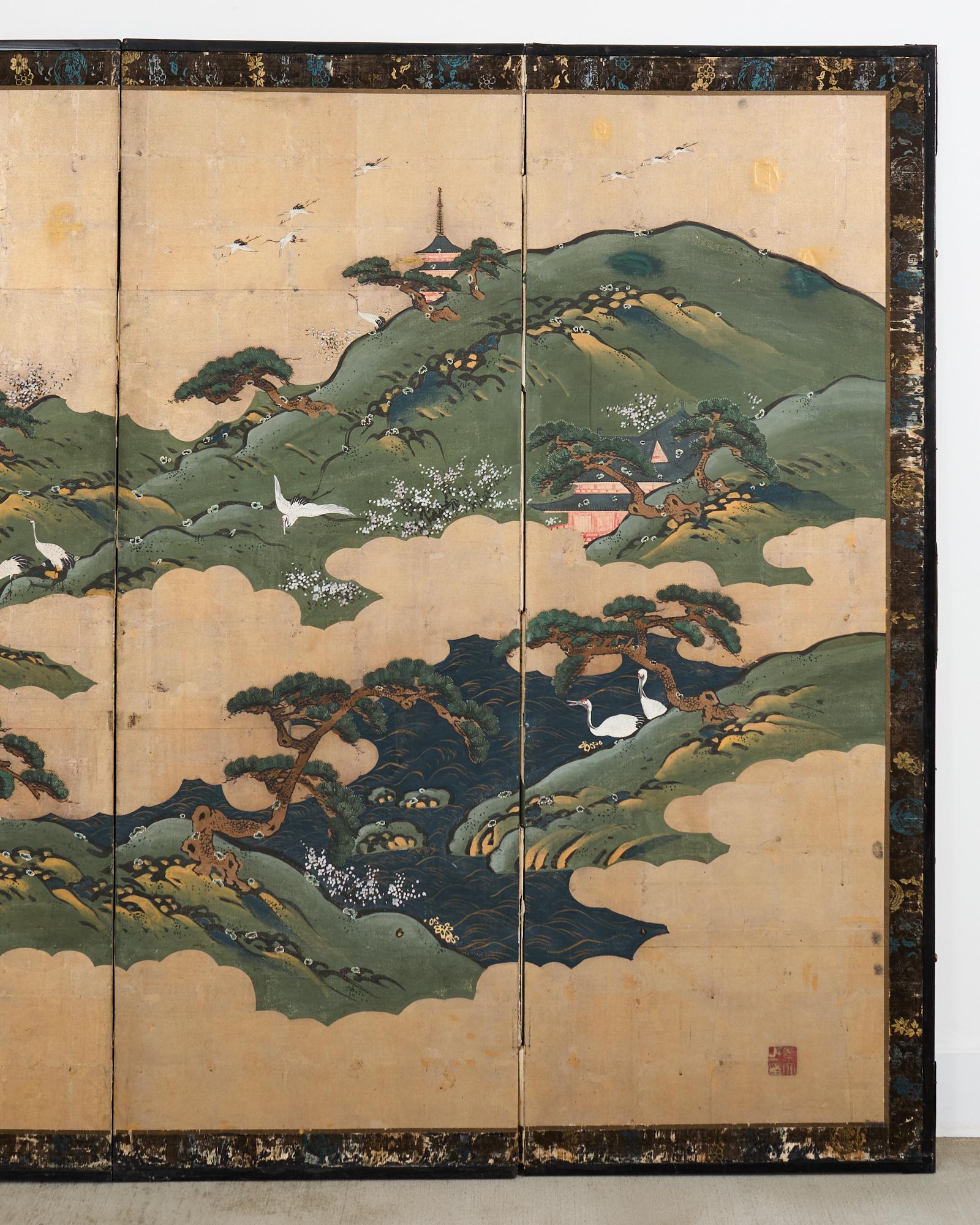 Japanese Edo Screen Kano School Isle of Immortals In condizioni deteriorate in vendita a Rio Vista, CA