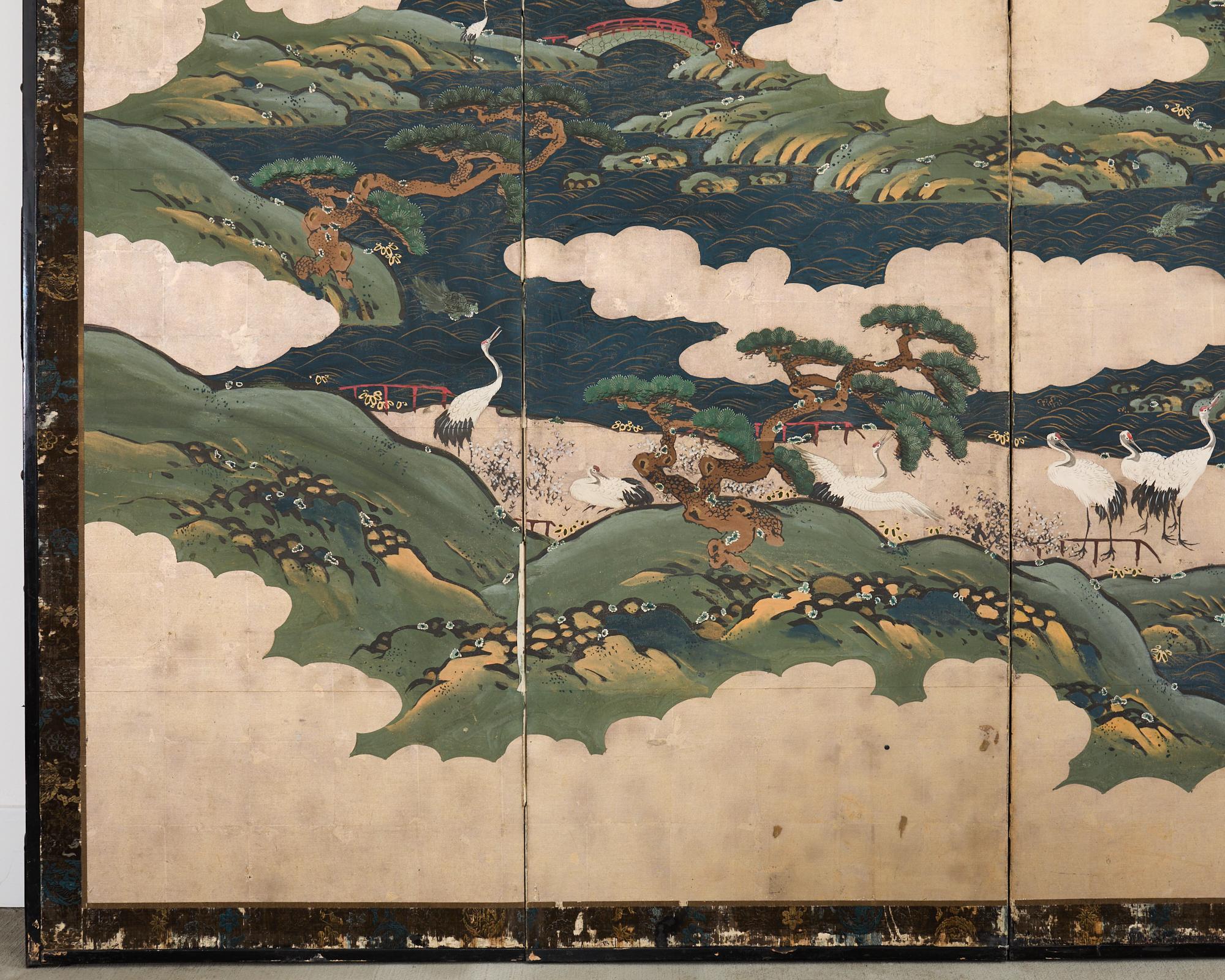 Ottone Japanese Edo Screen Kano School Isle of Immortals in vendita