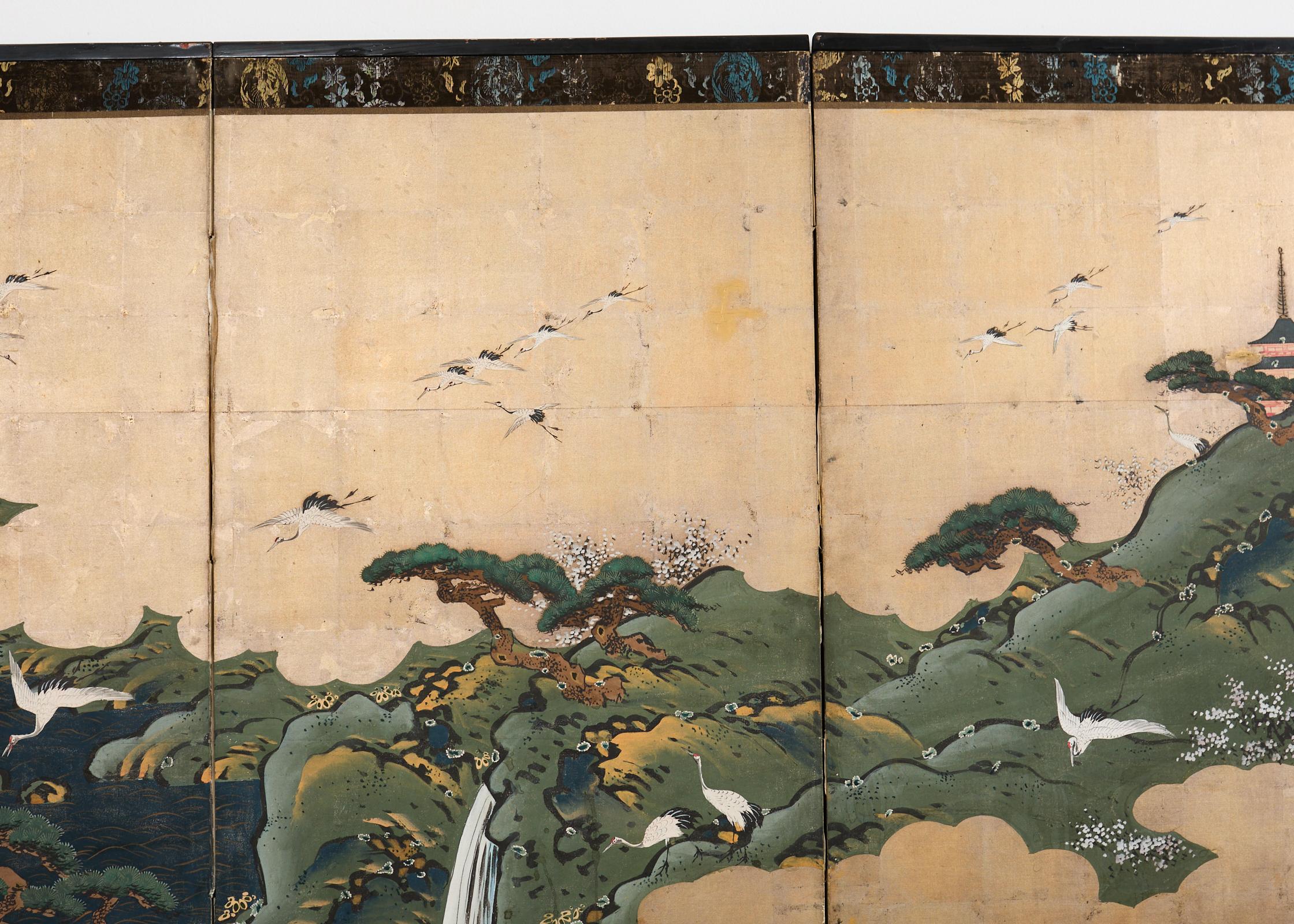 Japanese Edo Screen Kano School Isle of Immortals in vendita 1
