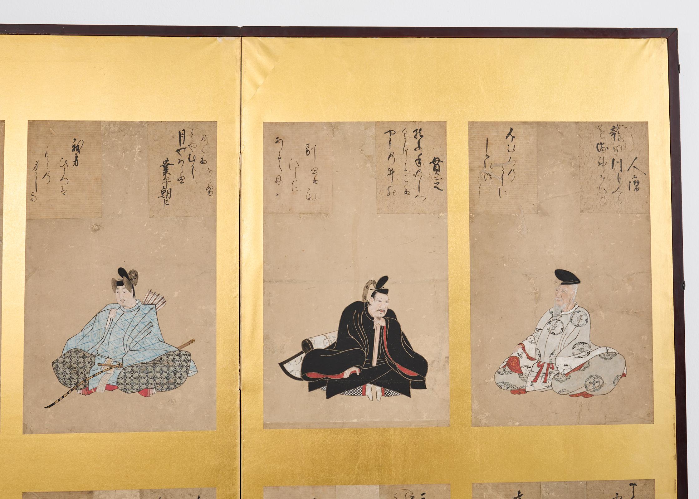 Japanese Edo Screen Portraits of the Thirty Six Immortal Poets en vente 8