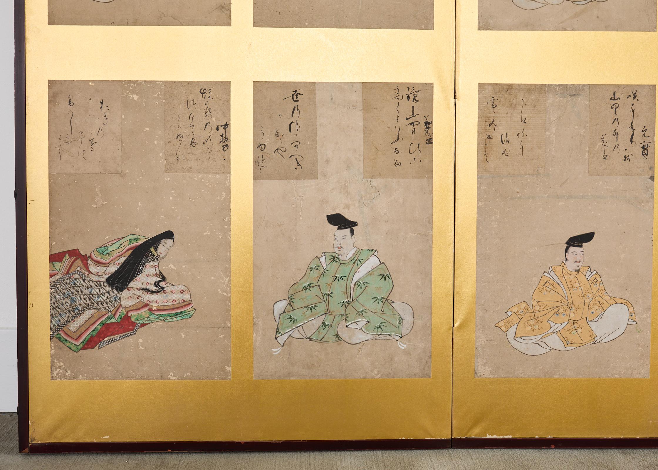 Japanese Edo Screen Portraits of the Thirty Six Immortal Poets en vente 9