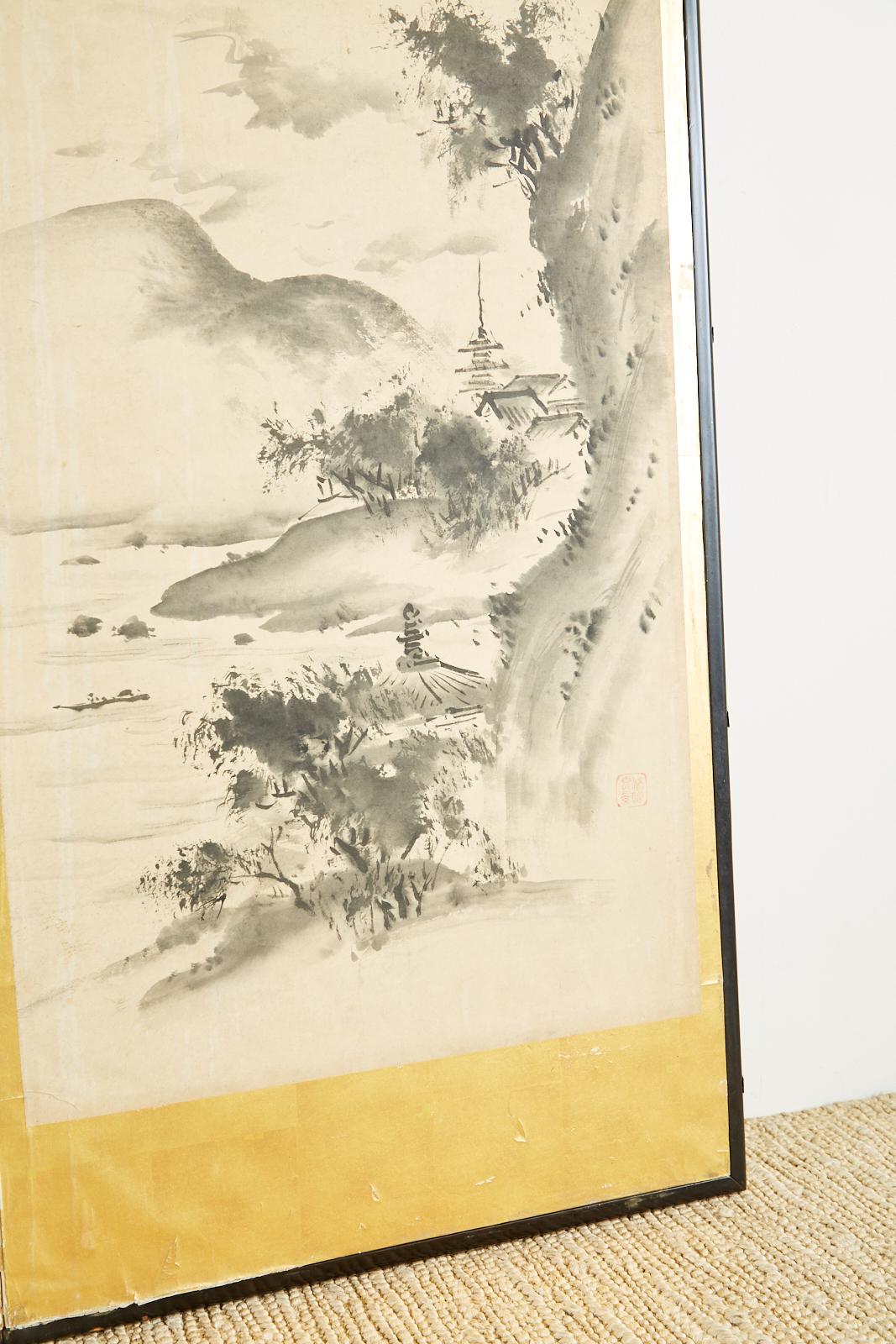 Japanese Edo Six-Panel Haboku Landscapes of Seasons For Sale 5