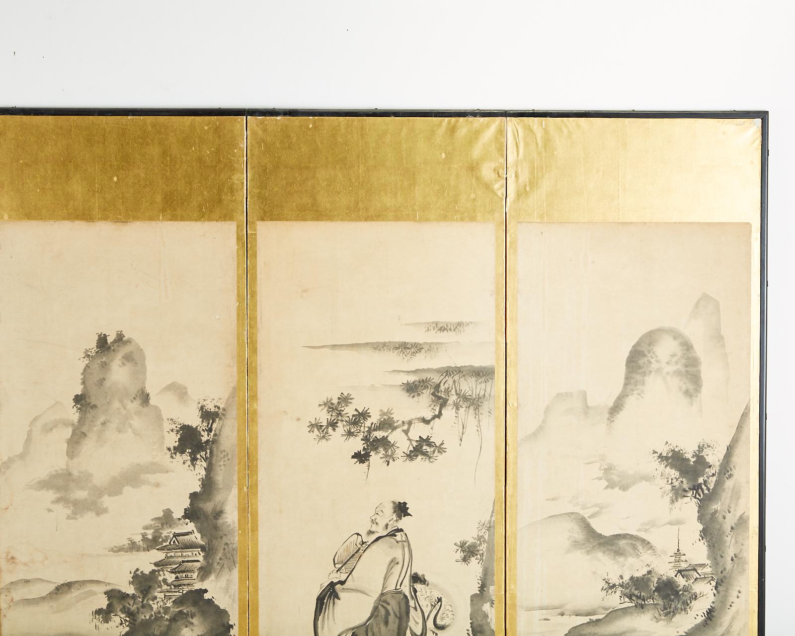 Japanese Edo Six-Panel Haboku Landscapes of Seasons For Sale 2