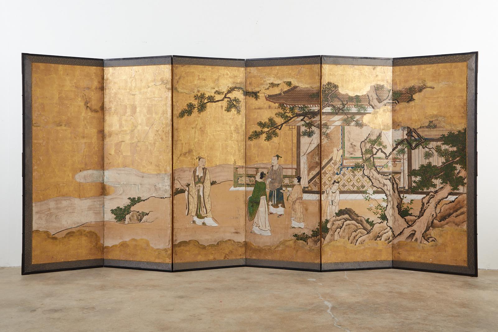 Japanese Edo Six-Panel Kano Screen Emperor Garden Terrace 6