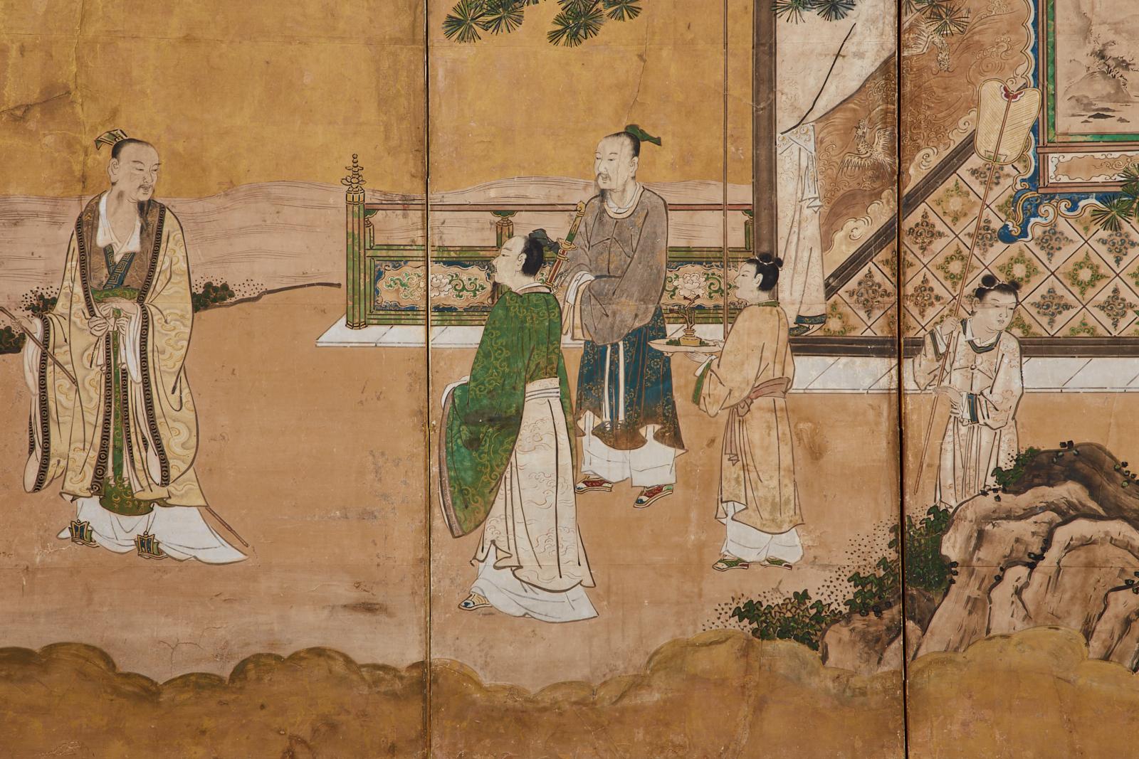 Japanese Edo Six-Panel Kano Screen Emperor Garden Terrace 7