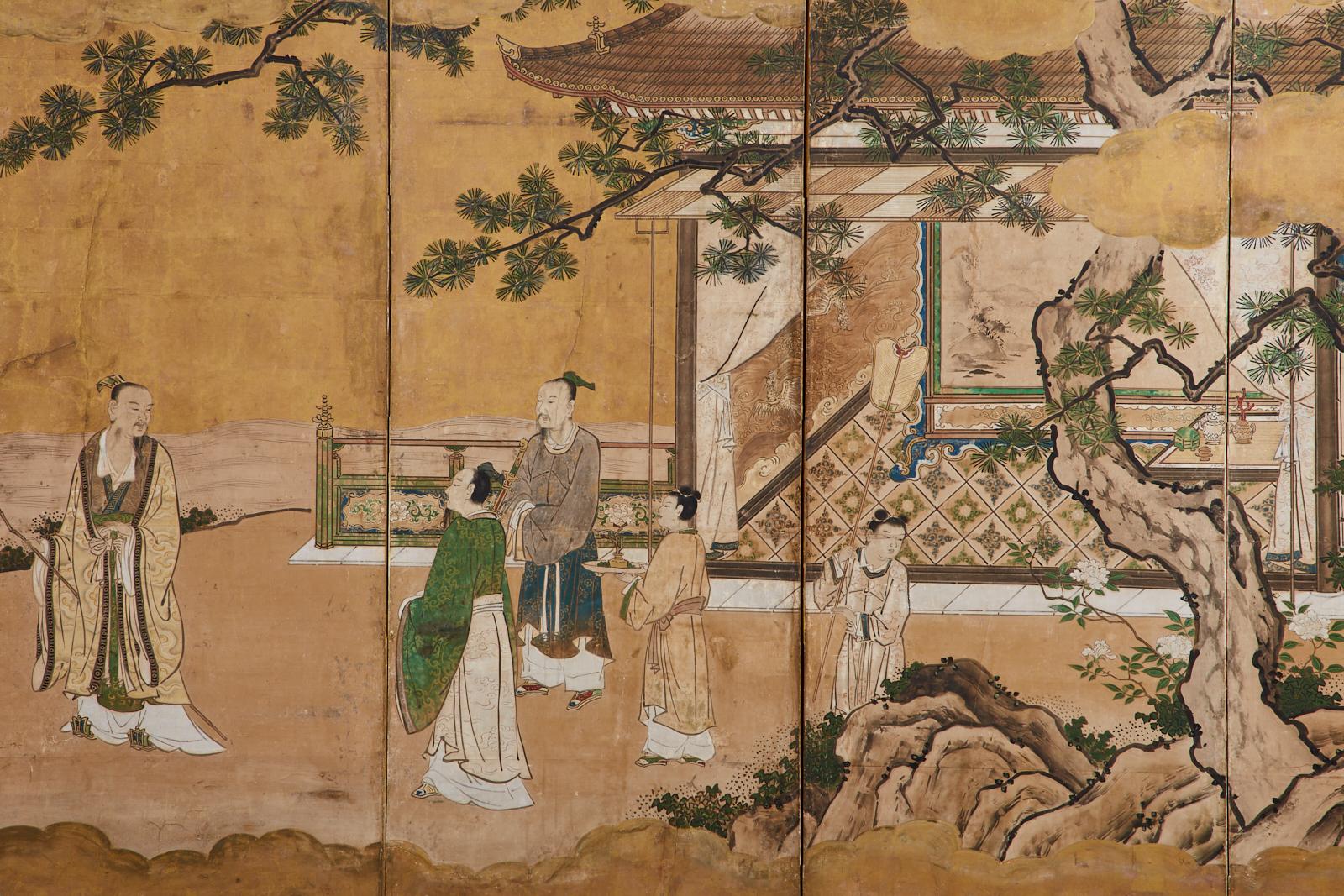 Japanese Edo Six-Panel Kano Screen Emperor Garden Terrace 2