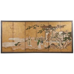 Japanese Edo Six-Panel Kano Screen Emperor Garden Terrace