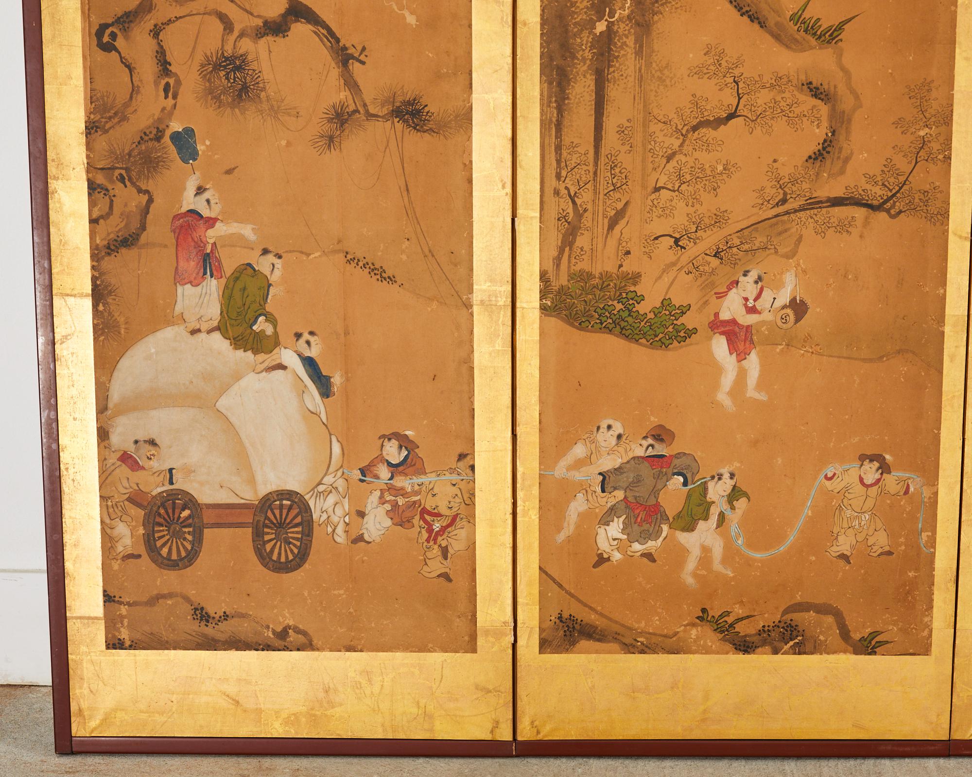 Japanese Edo Six Panel Screen Chinese Children at Play For Sale 9