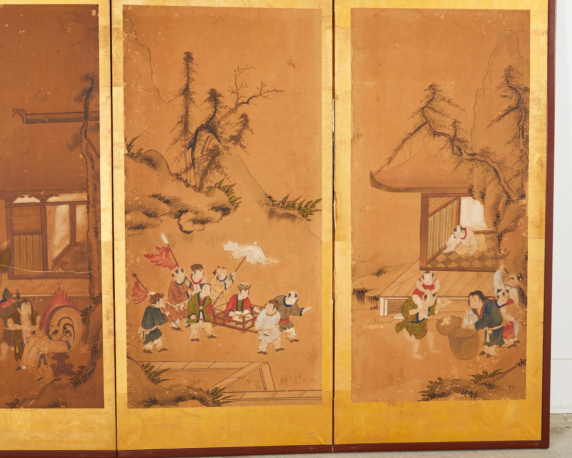Japanese Edo Six Panel Screen Chinese Children at Play For Sale 11