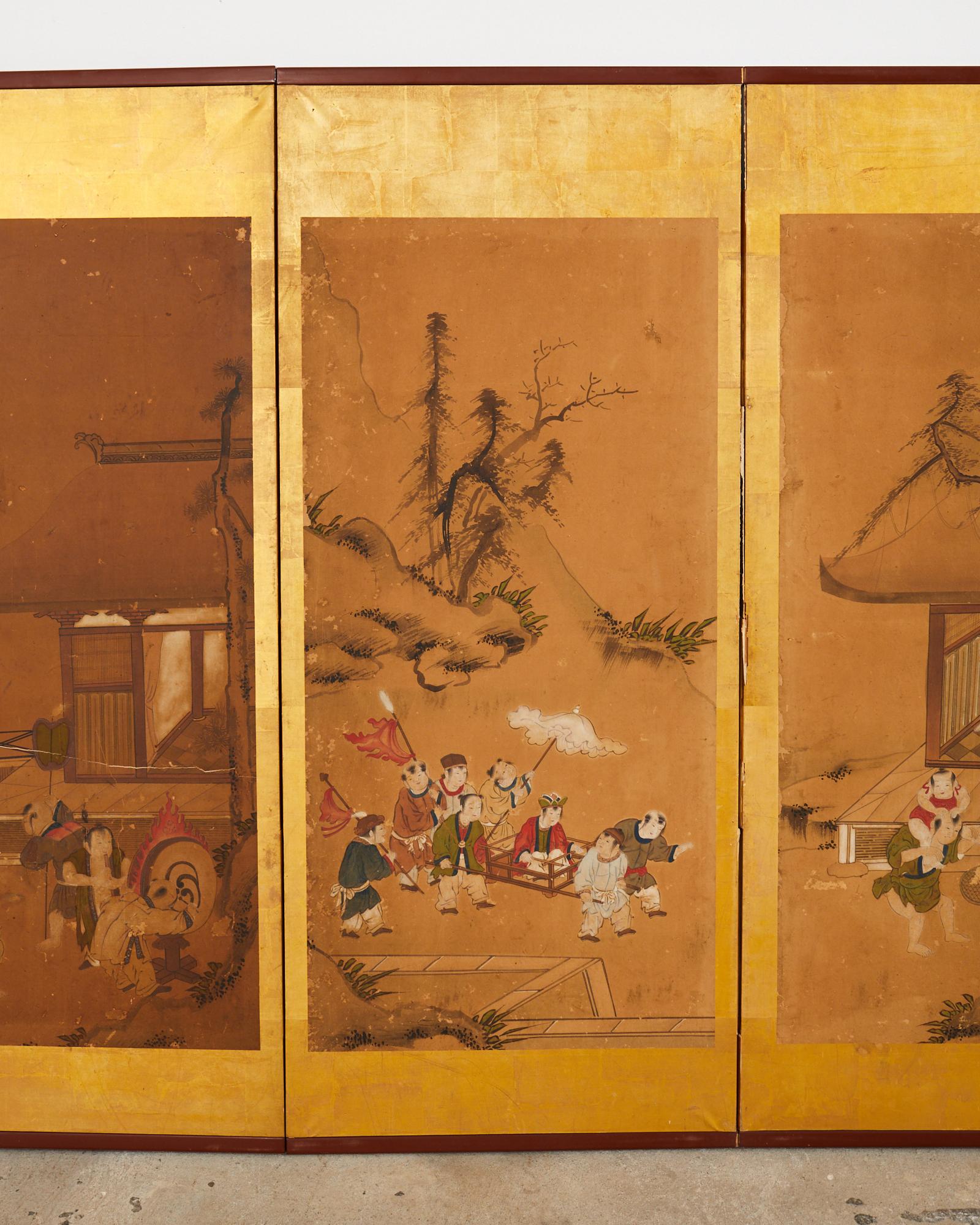 Japanese Edo Six Panel Screen Chinese Children at Play For Sale 1