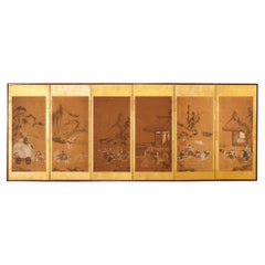 Antique Japanese Edo Six Panel Screen Chinese Children at Play