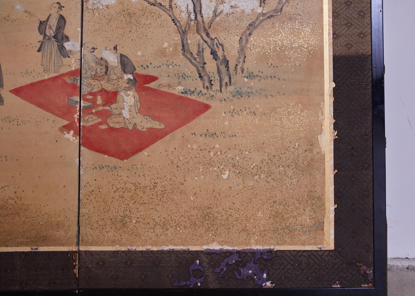 Japanese Edo Six-Panel Screen Feasting Under Cherry Blossoms 5