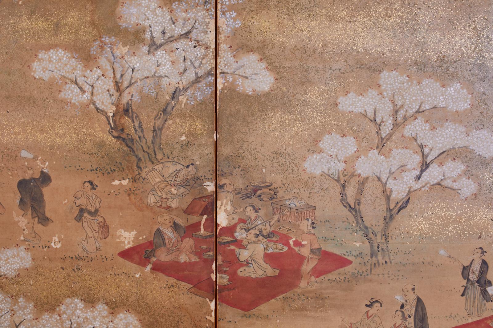 Japanese Edo Six-Panel Screen Feasting Under Cherry Blossoms 3