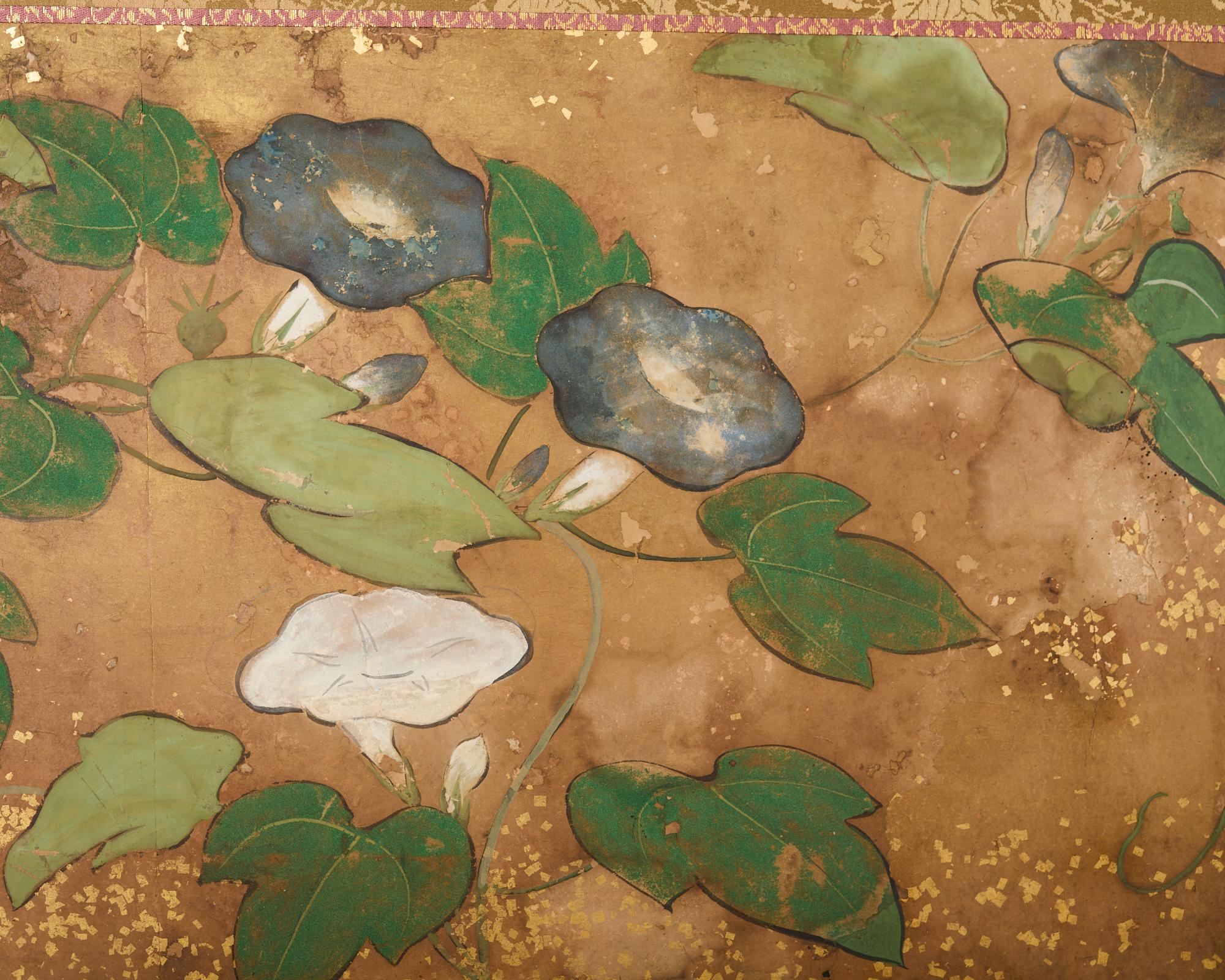 Biombo japonés Edo de seis paneles Floración Morning Glory en venta 4