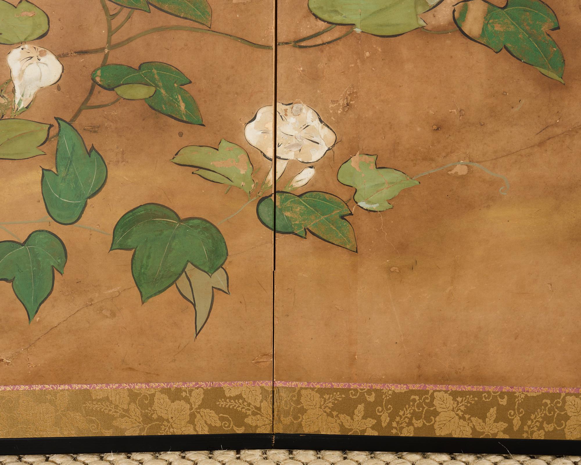 Biombo japonés Edo de seis paneles Floración Morning Glory en venta 5
