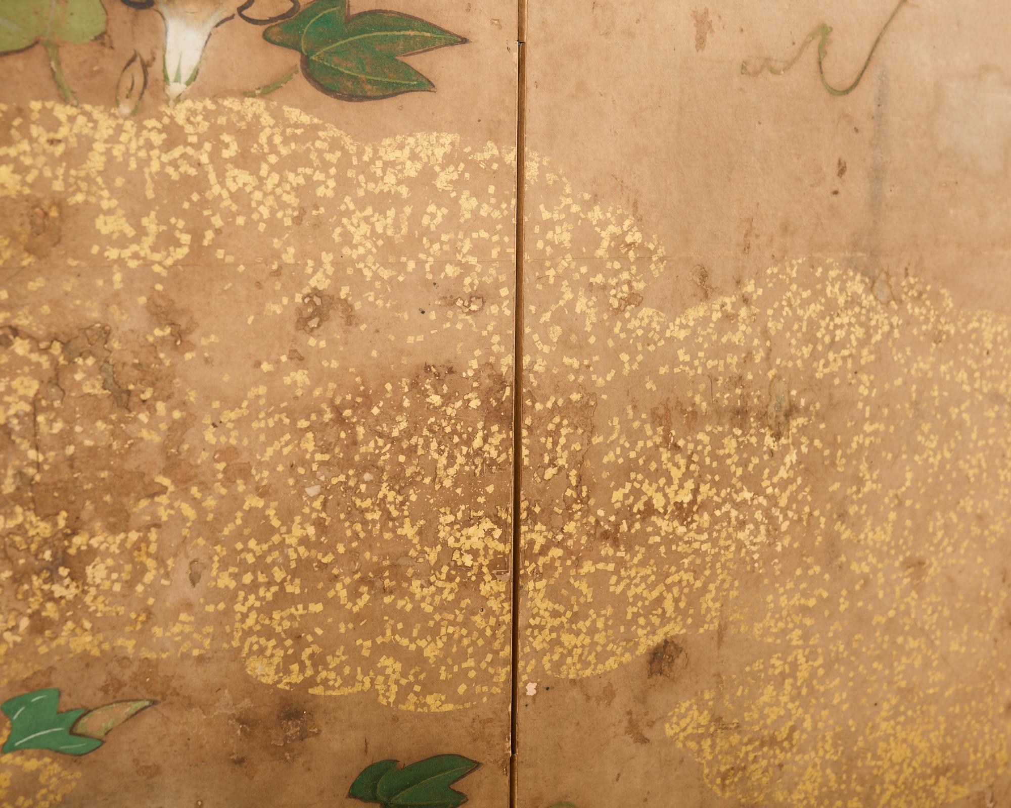 Biombo japonés Edo de seis paneles Floración Morning Glory en venta 7