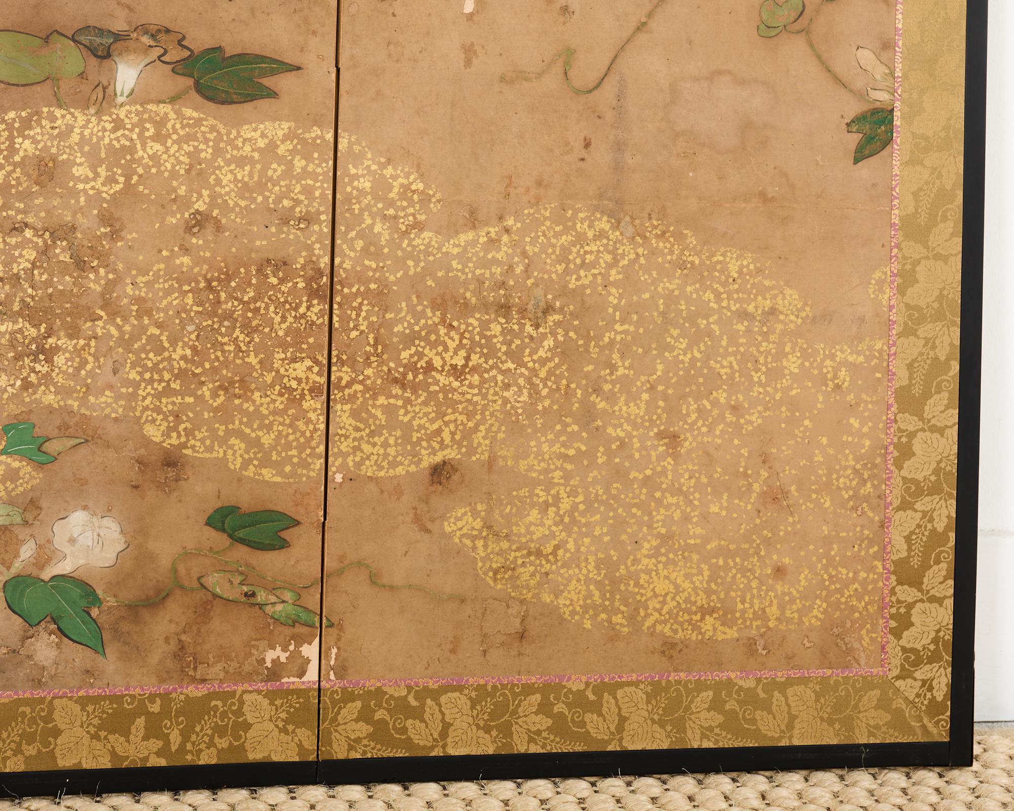 Biombo japonés Edo de seis paneles Floración Morning Glory en venta 9