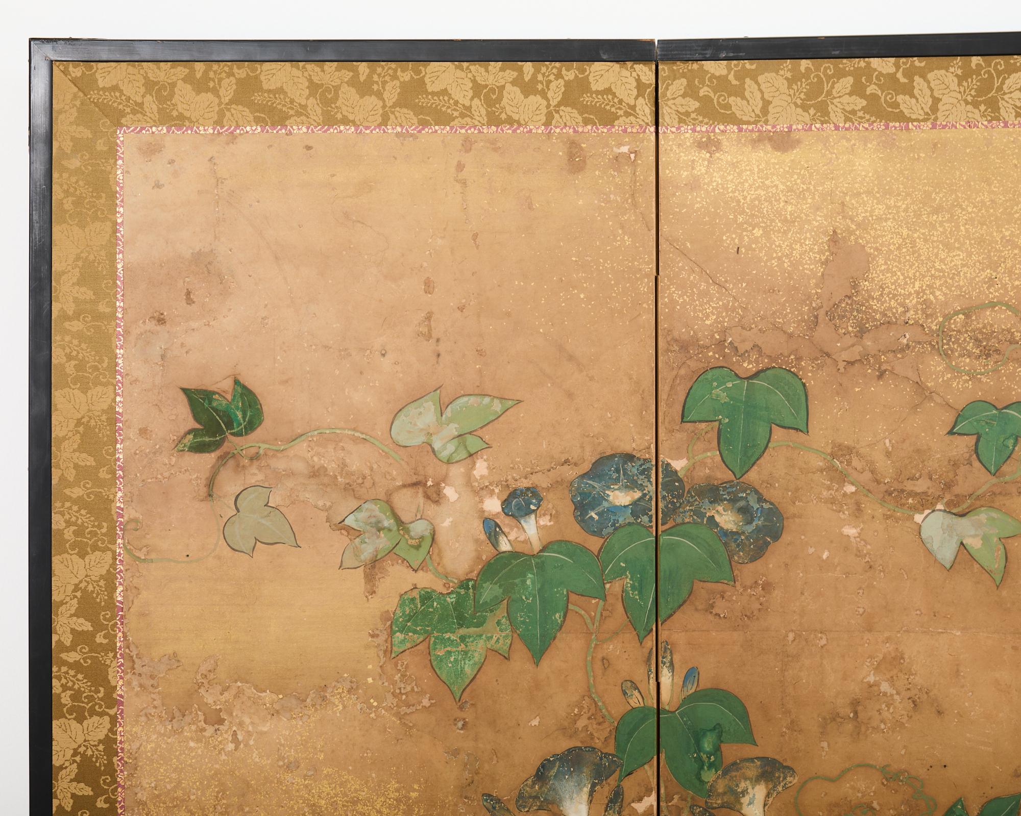 Biombo japonés Edo de seis paneles Floración Morning Glory en venta 1