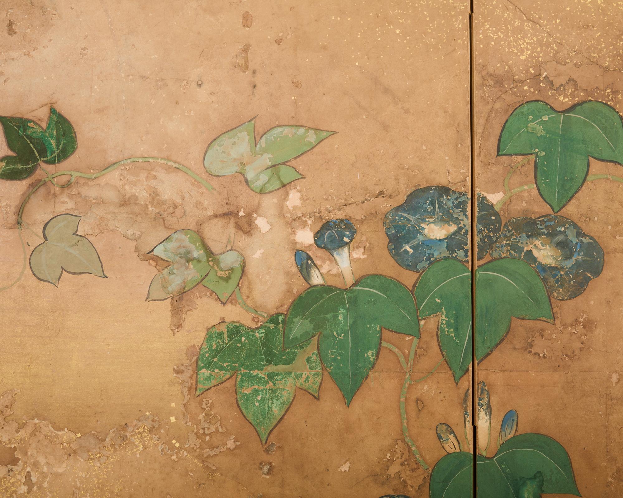 Biombo japonés Edo de seis paneles Floración Morning Glory en venta 2