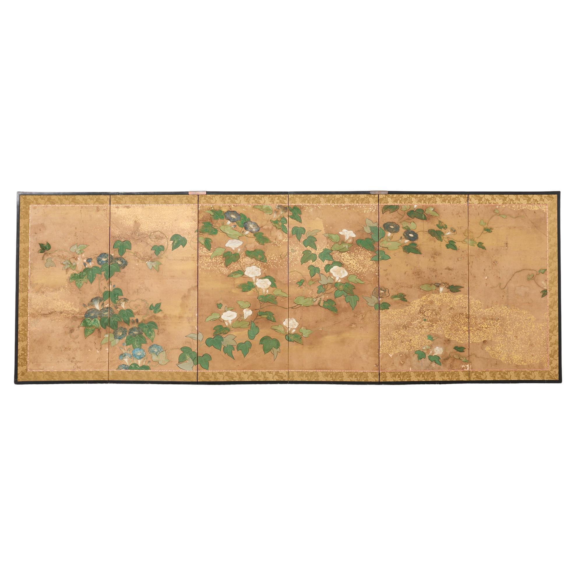 Biombo japonés Edo de seis paneles Floración Morning Glory