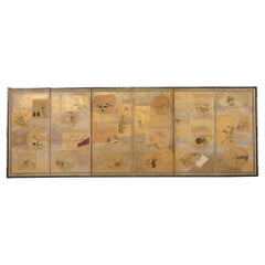 Japanese Edo Six Panel Screen Kano School Applied Vignettes