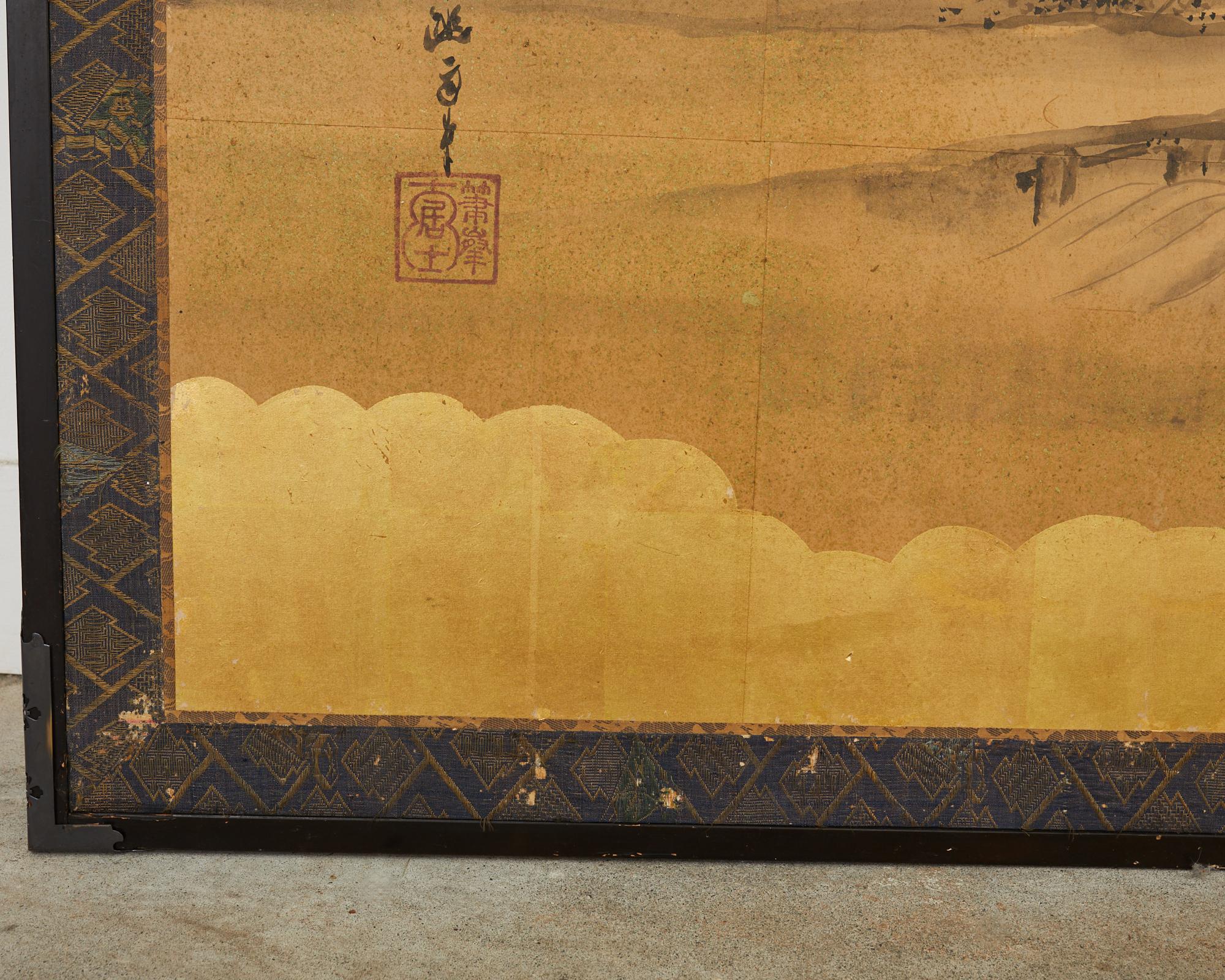 Japanese Edo Six Panel Screen Merrymaking in the Chinese Countryside For Sale 10