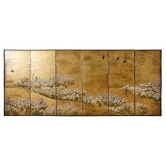 Japanese Edo Six-Panel Screen Nadeshiko Flower Landscape