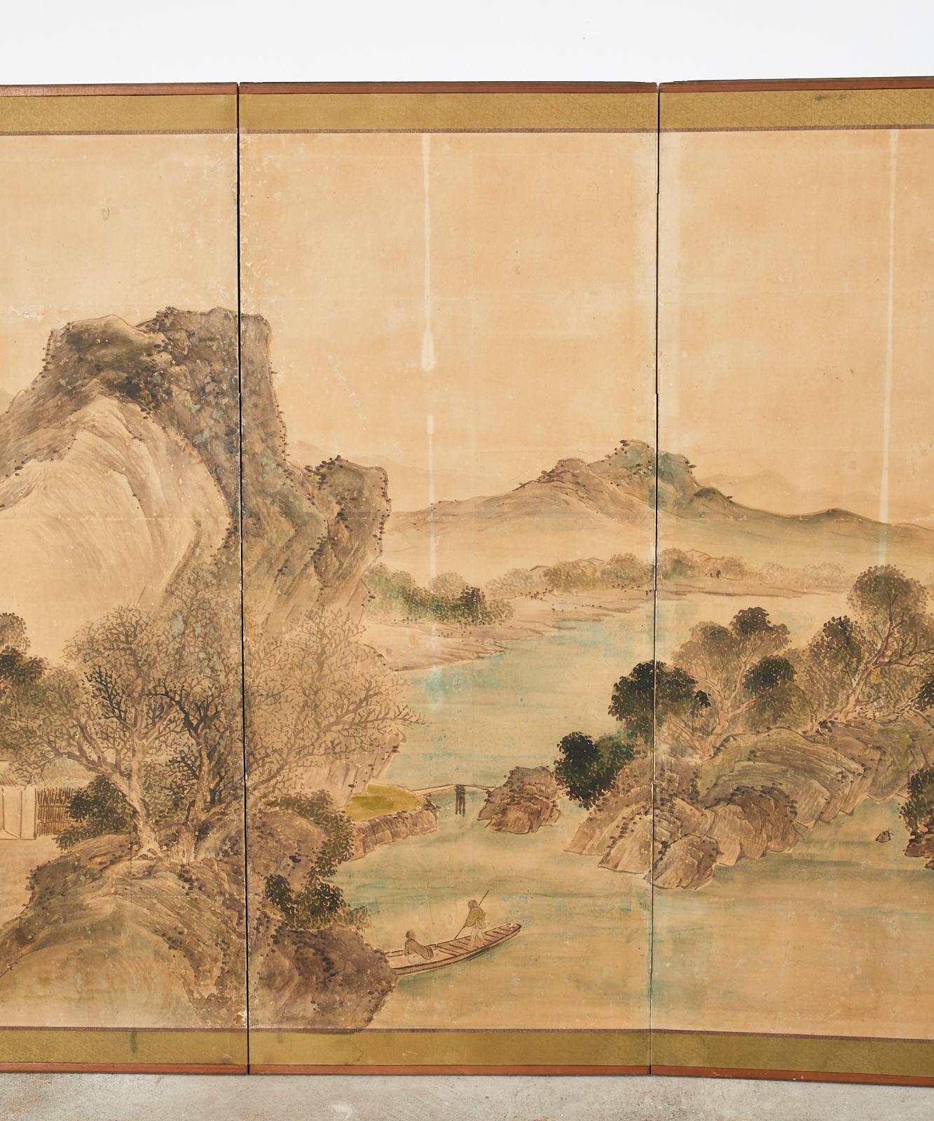 Nanga-Schule-Landschaft mit sechs Tafeln und Nanga-Raumteiler (19. Jahrhundert)
