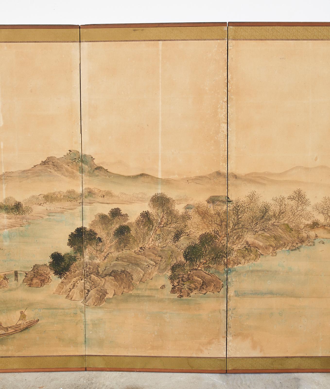 Japanese Edo Six Panel Screen Nanga School Landscape 2