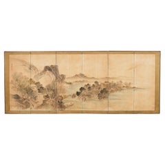 Used Japanese Edo Six Panel Screen Nanga School Landscape