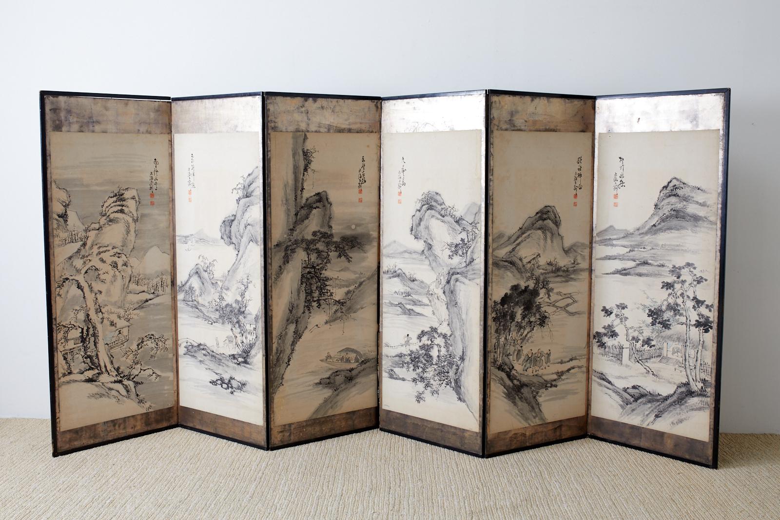 Japanese Edo Six-Panel Screen of Mountain Landscapes 11