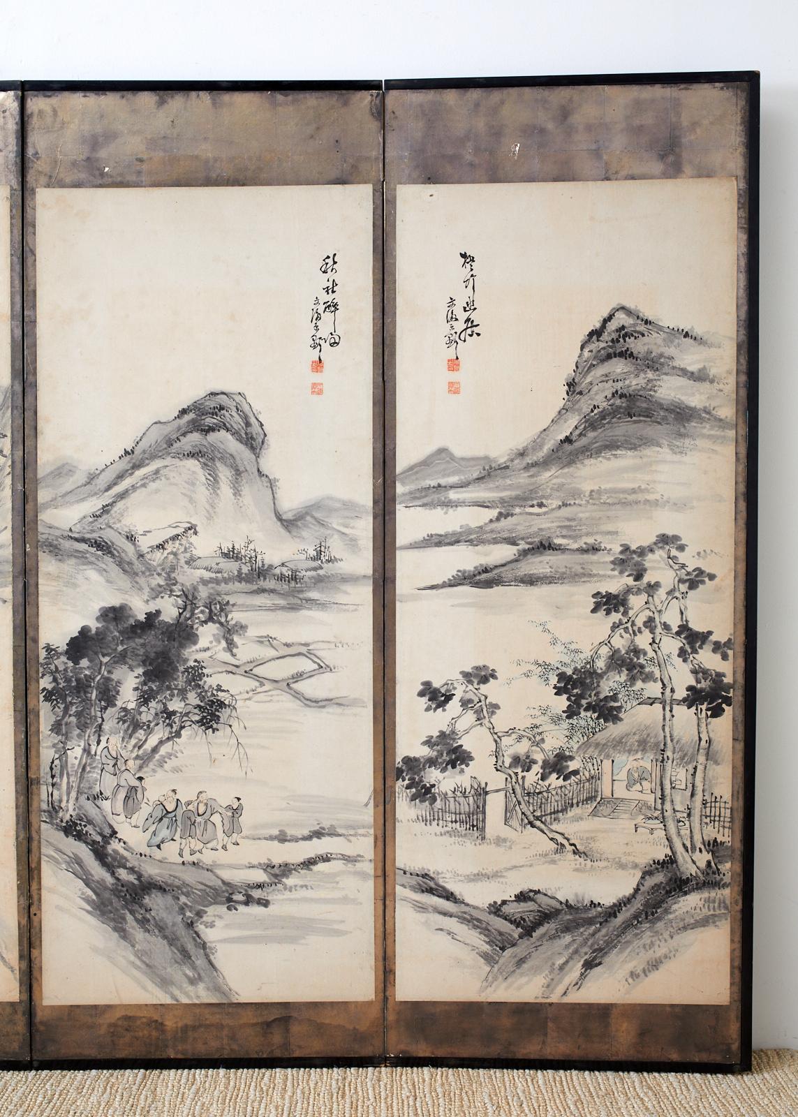 Japanese Edo Six-Panel Screen of Mountain Landscapes In Distressed Condition In Rio Vista, CA
