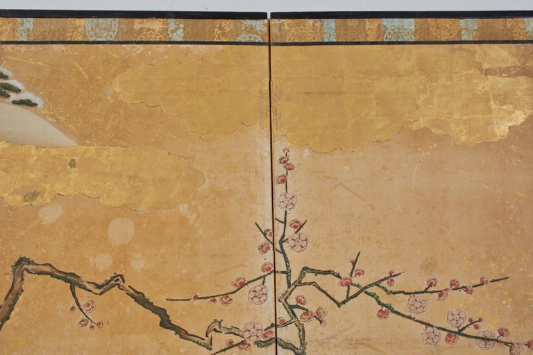 Japanese Edo Six-Panel Screen Seasonal Winter Landscape For Sale 6