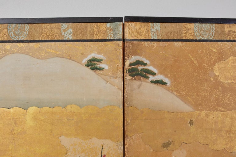 Japanese Edo Six-Panel Screen Seasonal Winter Landscape For Sale 7