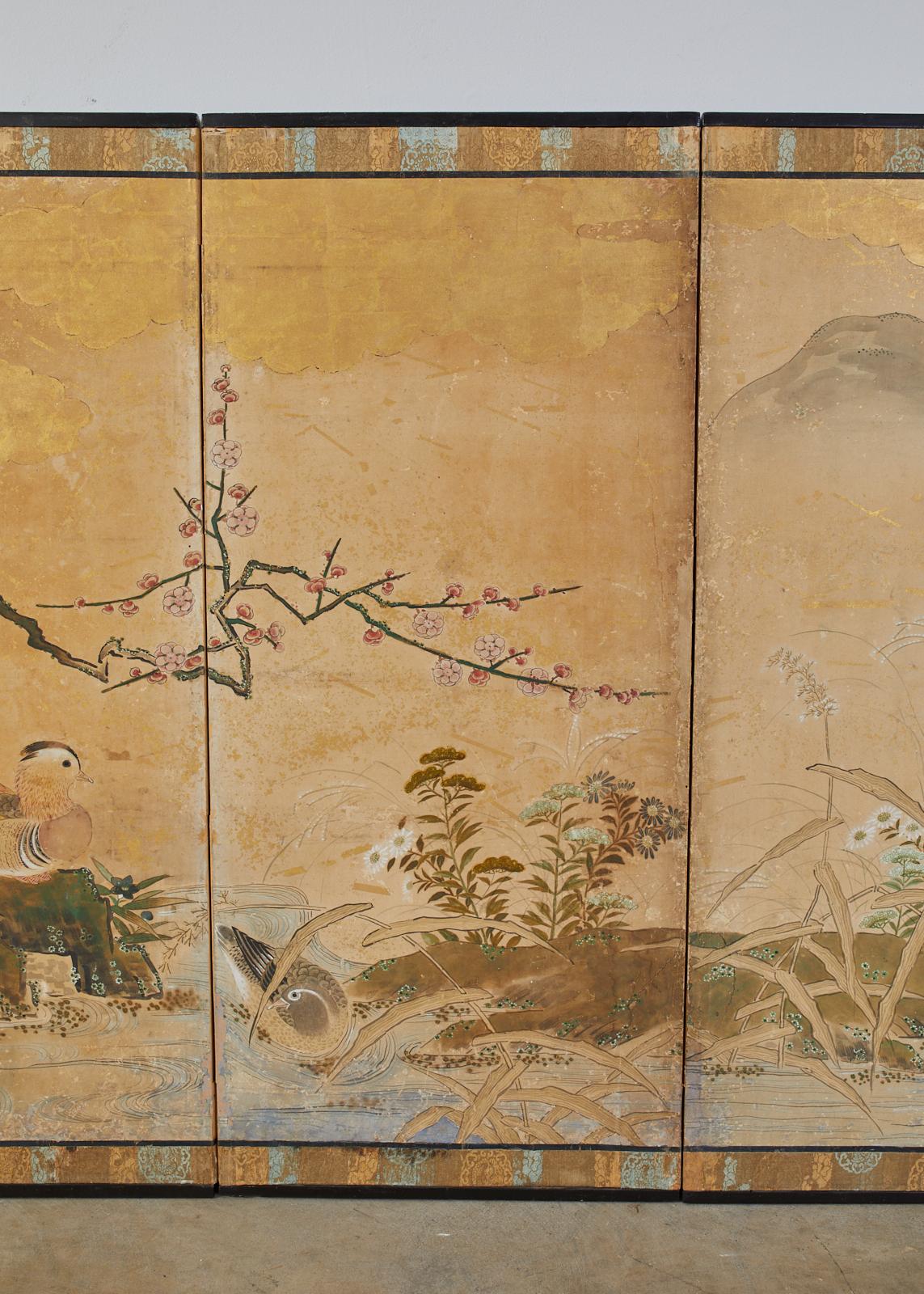 18th Century and Earlier Japanese Edo Six-Panel Screen Seasonal Winter Landscape