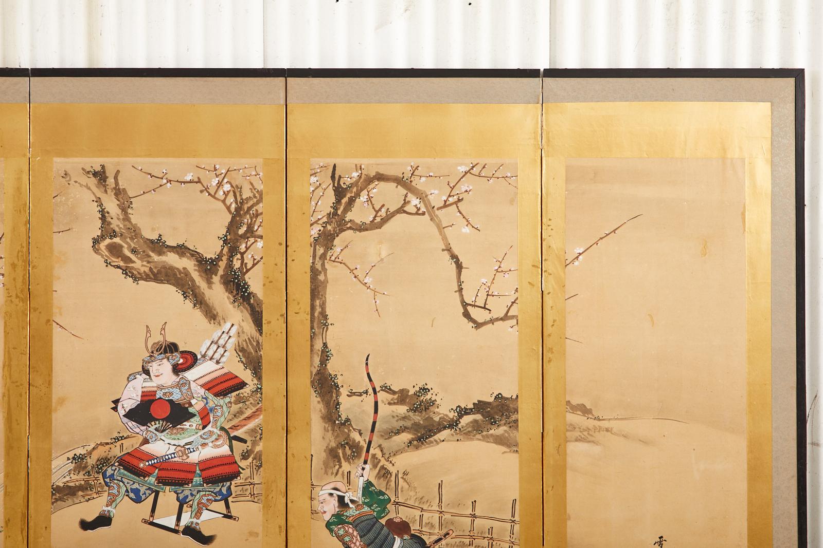 Paravent japonais Edo à six panneaux Yoshitsune et Benkei en vente 6